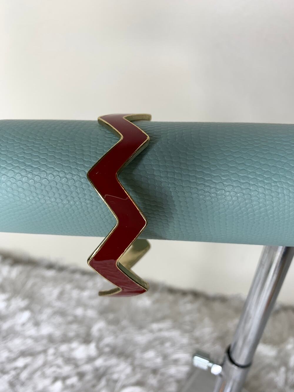 Brick Red Zig Zag Chevron Bangle Bracelet Gold Edges 2.75" diameter